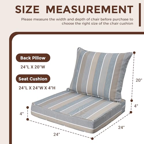 FUNHOME Outdoor Seat Cushion Set 24 x 24 x 4 Inch,Water Resistant Outdoor Chair Cushions for Patio Furniture,Thick Deep Seating Pads for Outside Chair Sofa Couch, Grey Stripe - color: Grey Stripe