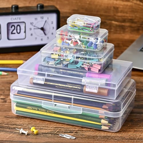 28 Pack Mixed Sizes Rectangular Mini Plastic Containers Clear Plastic Storage Boxes with Hinged Lids and Labels Empty Beads Organizers for Small Items Art Craft Jewelry Projects - size: 5 Size 28 Pcs