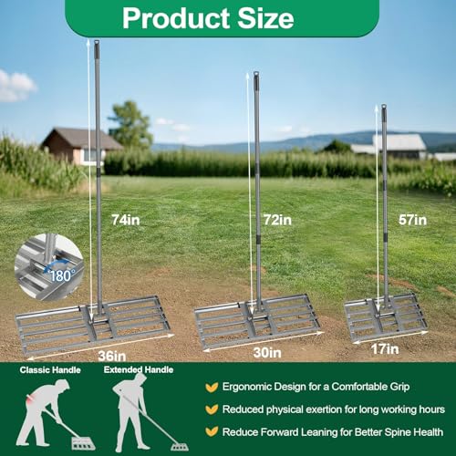 Lawn Leveling Rake, 30"x10" Heavy Duty Leveling Rake for Soil, Sand, Compost, Gravel, Steel Lawn Leveler with Adjustable Handle, Level Yard Tool for Backyard, Garden, Farm, Golf Course - style: 30*10 in