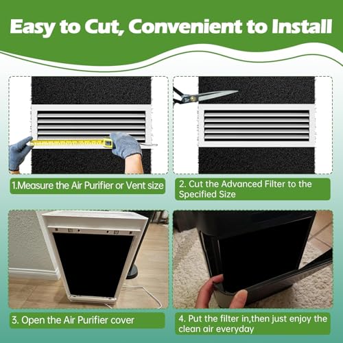 Cut to Fit Activated Carbon Air F ilter Sheet 16"x 48"x 1/4",Universal Charcoal Replacement F ilter Pad for Air Purifier,Furnace,AC,Range Hood,3D Printer - style: 16" x 48"(black)