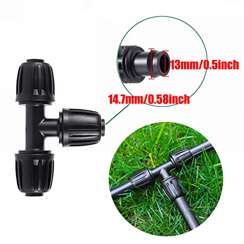 1/2 inch Irrigation Fittings Tee Connectors For (1/2" ID x0.6-0.63" OD) 16mm Drip Tubing Barbed Connectors-10 Pcs/pack - size: 1/2 inch Tee