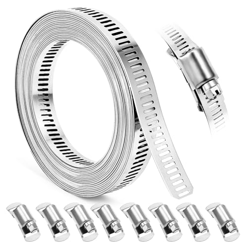 Hose Clamps, DIY 13 FT Metal Strap + 8 Fasteners, Hose Clamps Stainless Steel, Large Adjustable Hose Clamp Pipe Clamp for Pipe Automotive Mechanical Applications - size: 13 FT Metal Strap + 8 Fasteners