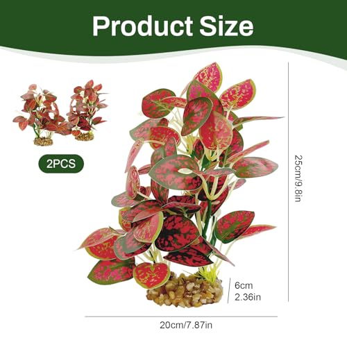 Silk Aquarium Plants (2-Pack), 9.8-inch Artificial Aquarium Silk Plants— Simulated Fish Habitat Decor, Safe Silk Plants for Aquariums Fish Fishbowl (Red) - color: Red&green