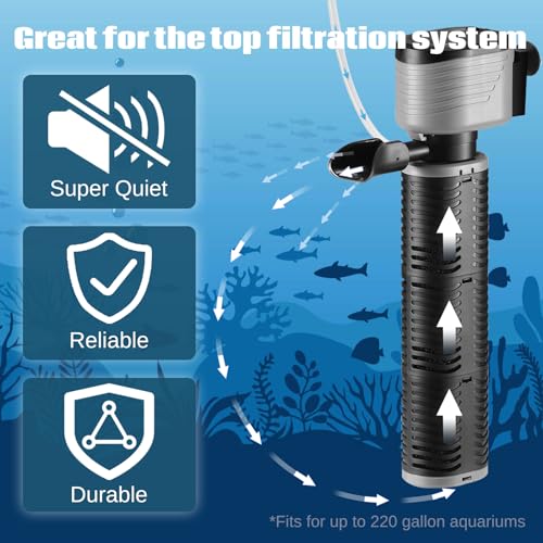SainSmart XpertMatic 45W Aquarium Filter, Submersible Fish Tank Filter Water Pump for Up to 220 Gallon Fish Tank, 3 Stages 792 GPH Biochemical Sponge Filter, for Aquarium Filtration/Oxygenation - size: 45W(792GPH) for Up to 220 Gallon
