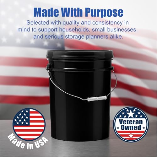 ePackageSupply 5 Gallon Bucket - Food Grade Bucket with Airtight Gamma Seal Screw-On Lid, BPA-Free, Heavy-Duty 90 Mil HDPE Plastic, Bulk Storage, Durable Container, Made in USA, Black/Black, 1 Pack - color: Black/Black, size: 1 Pack