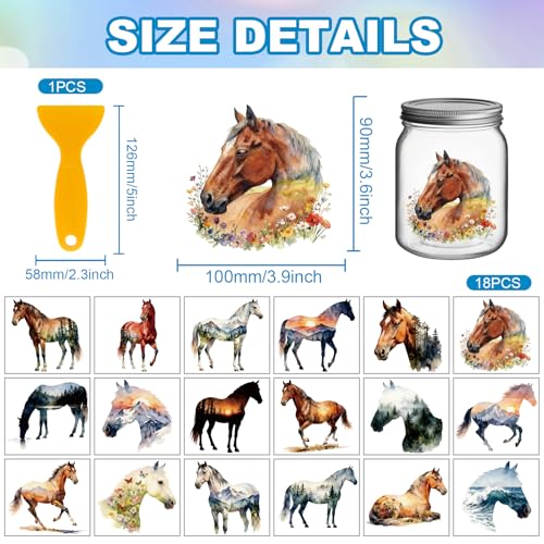 GLOBLELAND 18 Sheets Forest Horses Transfer Stickers 3.9x3.6 Inch Horse Mountain Colorful Transfer Decal Animals Rub on Transfer for Cup Decal Vase Glass Art Crafts Decorations - style: Forest Horses