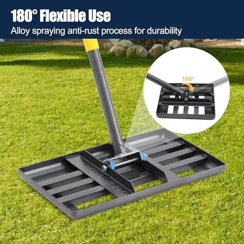80" Heavy Duty Lawn Leveling Rake - 17x10in Stainless Steel Grading Tool with Ergonomic Adjustable Handle | Professional Grass Soil Leveler for Golf Courses, Backyards & Sports Fields