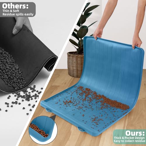 Dog Mat for Food and Water - 39.4" x 27" Large Pet Feeding Mats with Residue Collection Pocket - Waterproof Dog Cat Bowl Mat with High Edges to Prevent Water and Food Spills (Navy) - color: Navy