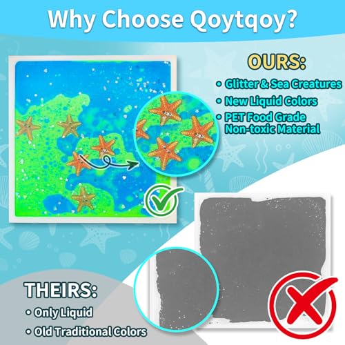 Liquid Sensory Floor Tiles for Kids Ages 3+ - Colorful Liquid Play Mat with Glitter & Sea Creatures, 11.8"x11.8" Interactive Fidget Pad, Birthday Gift for Toddlers Boys Girls(4-Pack) - style: Ocean Tiles (4-Pack)