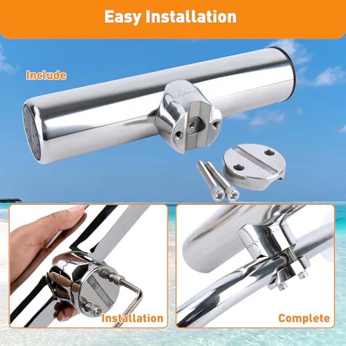 2 Pack Fishing Rod Holders for Boat Rail Mount, Stainless Steel Clamp on Rod Holder for Marine Boat, Fishing Boat, Pontoon, Jon Boat
