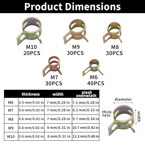 152 Pcs Fuel Line Clamp, Spring Clamps, Fuel Line Clips, Spring Hose Clampss, sSpring Band Hose Clamps Assortment for Silicone Vacuum Hoses Air Tube Water Pipe Clips(6mm/7mm/8mm/9mm/10mm,Color Zinc) - color: Zinc