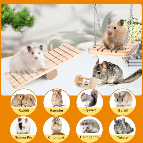 VESPRO Hamster Toys Set, Guinea Pig Toys Small Animal Chewing Toy and Rat Cage Accessories, Chinchillas, Gerbils, Rats, Rabbit Rodents Teeth Care, Apple Wood Timothy Hay Mouse Toy Swing Seesaw Bridge - size: 28Pack-hamster toys