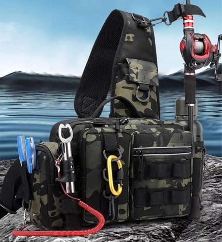 Tactical Fishing Backpack with Rod Holders,35L MOLLE Tackle Bag Water Resistant for Men and Women,Outdoor Gear Storage for Saltwater and Freshwater (Jungle Camouflage) - color: Jungle Camouflage