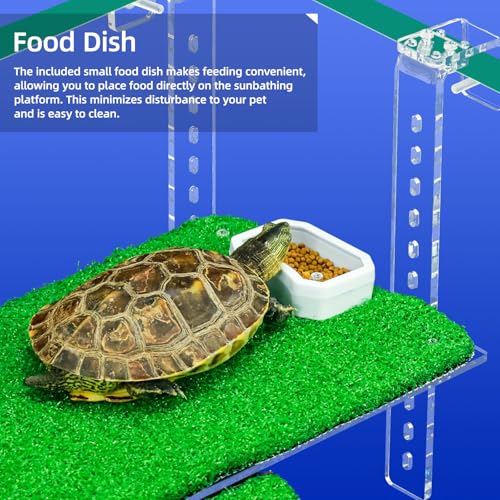Adjustable Hanging Turtle Dock with Anti-Slip Artificial Grass Basking Platform Sturdy Acrylic Ramp for Aquatic Turtles, Compatible with Various Tank Sizes, Easy Setup Transparent, 15 Inch - size: 15x8.1 Inch
