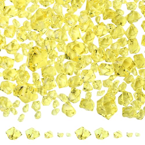700 Pcs Fake Ice Gems 5 Sizes Acrylic Diamonds Yellow Aquarium Rocks for DIY Craft Photography Props Window Display Home Candlestick Fish Tank Decor Vase Fillers for Wedding Centerpieces - color: Yellow