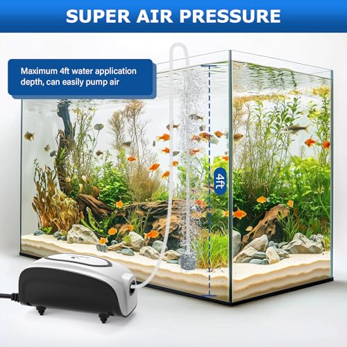 Fishkeeper 3W/5W Aquarium Air Pump - Ultra-Quiet Dual Outlet Adjustable Oxygen Aerator Pump for 1-160 Gallon Fish Tanks, High-Output Aquarium Bubbler with Air Stone & Check Valve & Y-Splitter - color: White, size: 3W for 1-50 Gallon