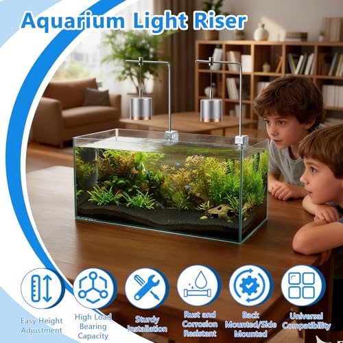 Aquarium Light Riser, 2PCS Aquarium Light Hanging Kit, Adjustable Height Stainless Steel Aquarium Light Stand Holder Bracket for Freshwater & Saltwater Aquariums, 15.74×9.84in (Without Crystal Clip) - style: Without crystal clip