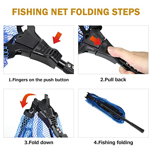 SANLIKE Fishing Net Folding Landing Net with Extra Long Telescoping Pole Handle, 37-98.4inch Rubber Coated Fishing Net for Easy Catch Release, Fish Net for Kids and Adults, 98.4"/ 71"/ 50.4"/ 43"/ 37" - size: 39.3-70.8"