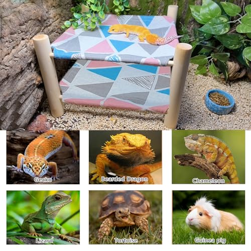 Tfwadmx Bearded Dragon Bed Double-Layer Wood Reptile Lizard Lounger Detachable Sleeping Hammock Terrarium Habitat Accessories for Leopard Gecko or Other Small Animal (Style-E) - style: Style C