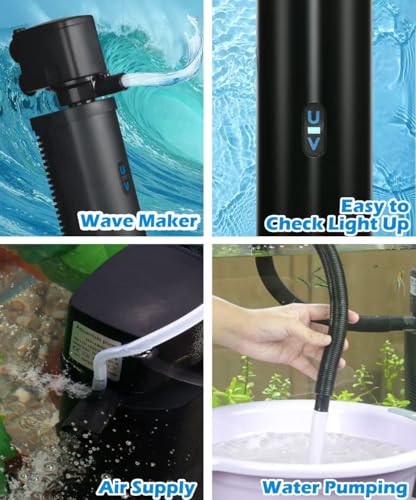 COOSPIDER Aquarium Filter U-Very Suitable for 20-75 Gallon Tank, 30 Gallon Fish Tank Water Filter for Green Water Control, Internal Submersible Pump Filtration System, Fish Filters for Aquariums - size: CTUV-H6F (20-75Gallon)