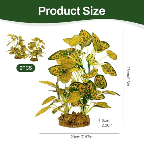 Silk Aquarium Plants (2-Pack), 9.8-inch Artificial Aquarium Silk Plants— Simulated Fish Habitat Decor, Safe Silk Plants for Aquariums Fish Fishbowl (Gold) - color: Gold&green