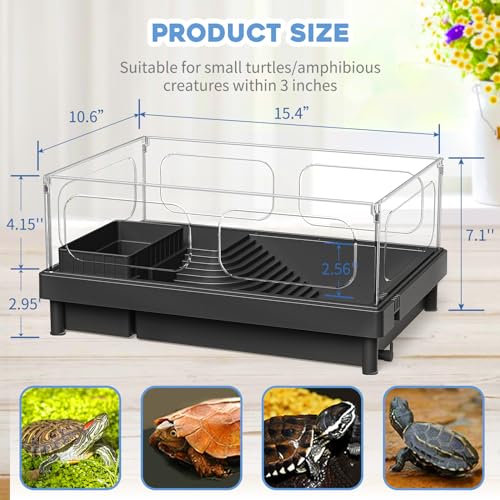 MoonOrange Small Turtle Tank Kit, Acrylic Turtle Tank Starter Kit with Basking Platform, Bottom Drainage, Multi-Function Areas for Turtles, Crabs, Crayfish, Small Reptiles (Black Kit) - color: Black (Kit)