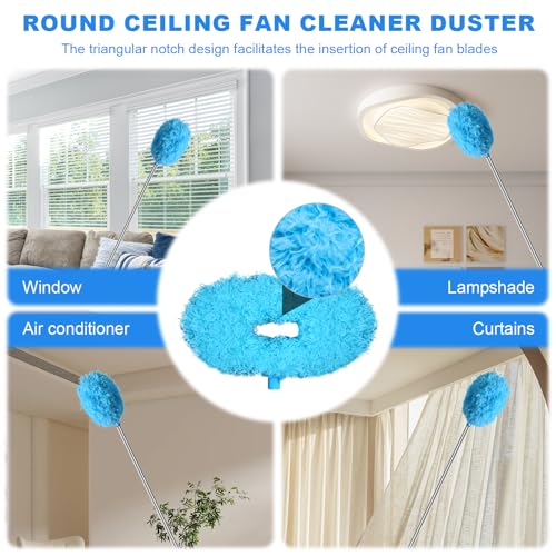 Storystore Ceiling Fan Cleaner Duster - Adjustable Duster with Extension Pole,Dusters for Cleaning Fan Blade, Walls and Cobweb (Blue) - color: Round-blue