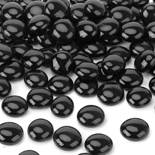DomeStar 1LB Flat Glass Marbles, Black Glass Beads Bulk Vase Fillers Gemstones Decorative Pebbles for Table Aquarium Home Decor DIY Craft - color: Black