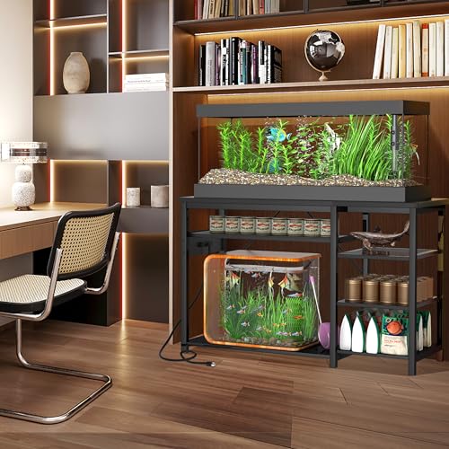 40-50 Gallon Fish Tank Stand: Heavy Duty Aquarium Stand with Power Outlets and Cabinet for Fish Tank Accessories Storage - Metal Frame, 1000LBS Capacity, Suitable for Fish & Reptile Terrariums