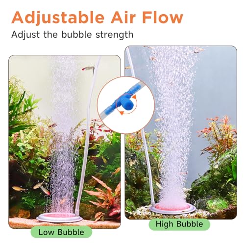hygger Aquarium Air Stone, 3.4 Inch Nano Air Stone Makes Super Tiny Bubbles, Ultra Quiet Dissolved Oxygen Diffuser Small Airstone with Stainless Steel Base for Aquarium, Fish Tank & Hydroponic, Round - size: 3.4 Inch