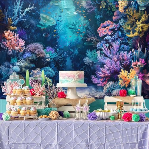 Under the Sea Backdrop 10x8ft Dreamlike Sea World Colorful Corals Ocean Backdrops for Photoshoot Underwater Theme Party Decorations for Baby Shower Birthday Photography Background Photo Booth Prop - color: Purple, size: 10x8ft