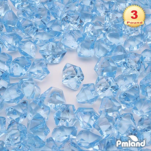 PMLAND Clear Fake Ice Rocks – 550 Pcs Large Light Blue Acrylic Gems Crushed Plastic Diamonds, 3 Lbs / 2.25 Quarts Bulk Vase Filler for Centerpieces Wedding Theme Décor Aquarium Table Scatter - color: Light Blue