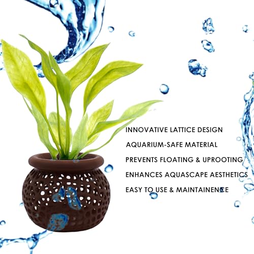 Aquarium Plant Pot Holders, Aquatic Plant Holder, Securely Hold Aquatic Plants, Promoting Healthy Root Growth, Fish Tank Aesthetic (Set of 2 (Dark Brown)) - color: Set of 2 (Dark Brown)