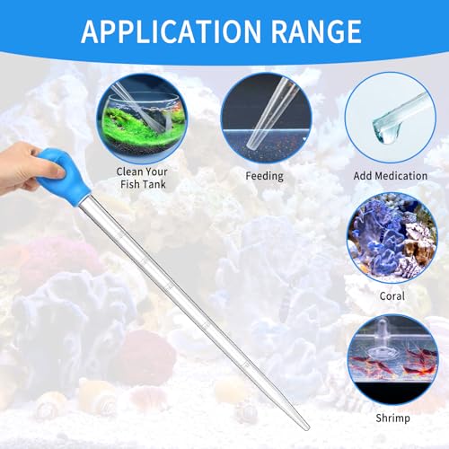 2 Piece Aquarium Coral Feeder with 2 Piece Stainless Steel Feeding Long Tweezers Syringe Spot Coral Feeder Reptile Feeding Tools for Aquatic Plant Reef Anemones Lionfish (Blue, Silvery) - size: 17.7 in Pipette (2 Pieces) + Tweezers (2 Pieces)