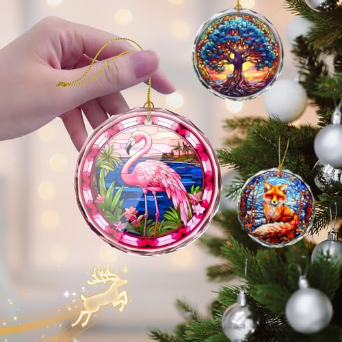 Flamingo Stained Glass Ornament - Christmas Tree Decoration, Flamingo Ornaments for Christmas - color: Flamingo