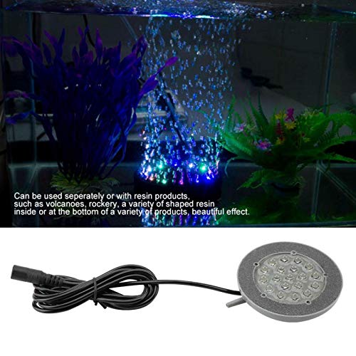 Aquarium Air Stone, 19 LEDs Round Bubble Generator Fish Bubble Light Air Pump Bubble Stone Lamp Colorful Fish Submersible Light Aquarium air Bubble Light