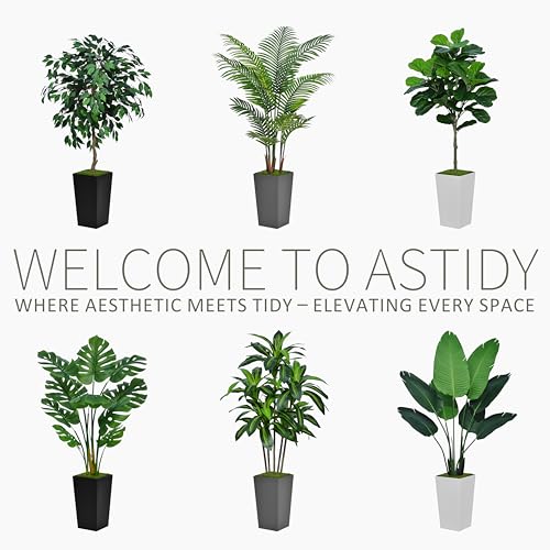 ASTIDY Artificial Palm Tree 5FT - Fake Tree with White Tall Planter - Faux Tropical Areca Floor Plant in Pot - Artificial Silk Plant for Home Office Living Room Decor Indoor