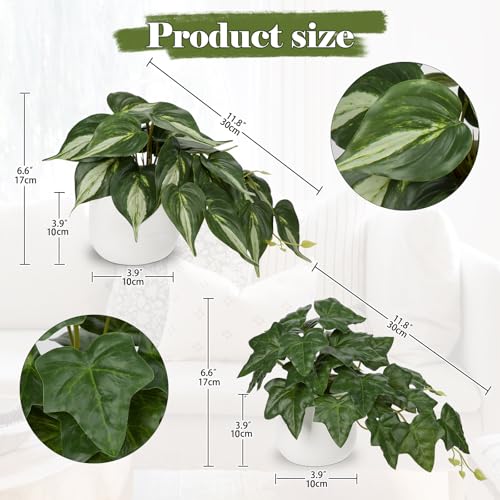 GnFlus Fake Plants Set of 2 Artificial Plants Faux Ivy Pothos with White Ceramic Pots Fake Potted Plants Artificial Decor for Home Bathroom Shelf Desk Indoor - color: Fake Plants #3