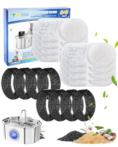 Filters for Cat Water Fountain Compatible with APAUK Automatic 108oz/3.2L, Cat Filters for Water Fountain with Sponges 8+8 Pack,8 Carbon Filter & 8 Pre-Filter Sponges - color: 8 + 8 Pack