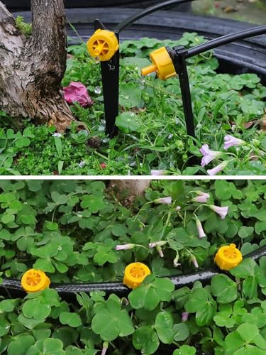 Kalolary 100PCS 1/4" Drip Irrigation Emitters, 1/2 GPH Pressure Compensating Drippers for 4/7mm Tube Micro Sprinkler Garden Constant Water Flow Head for 2L/H Pressure Drip Irrigation Parts (Yellow) - color: 1/2GPH Yellow