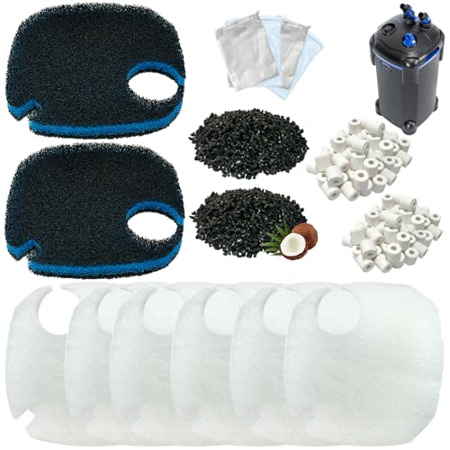 16 Pack Replacement Media Kit Compatible with AMOSIJOY 396GPH 3-Stage Canister External Aquarium Filter, Includes 6 White Pads, 2 Coarse Pads, 2 Activated Carbon, 2 Ceramic Rings & 4 Mesh Bags - size: Big for 396 GPH