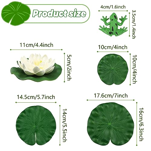 10pcs Artificial Floating Foam Lotus Flowers with Artificial Frog Lotus Leaves, Lily Pads for Lake, Pond Plants Ornaments for Pool Aquarium Water Decoration, White