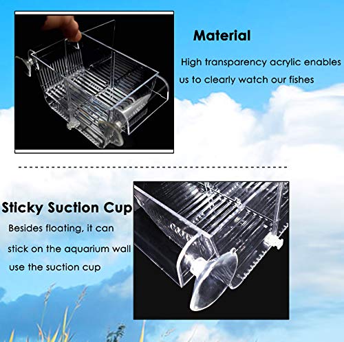 capetsma Fish Breeding Box, Acrylic Fish Isolation Box with Suction Cups, Aquarium Acclimation Hatchery Incubator for Baby Fishes Shrimp Clownfish and Guppy... Small Size (S) - size: S