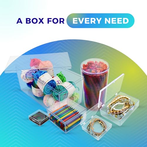 Clear Hinged Plastic Storage Boxes (4 Pack) – 7" x 5" x 1.75" Small Organizer Containers for Crafts, Games, Office Supplies – Stackable, Durable, BPA-Free, Made in USA - size: 7.0" x 5.0" x 1.75"