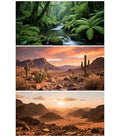 3 Pack Terrarium Background Polyester Reptile Background，Gobi Sunshine Cactus Stone & Green Tree Fern Stream Terrarium (30 inches x 12 inches) - size: 30 x 12 inches