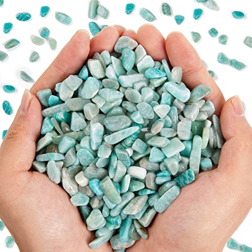 QICQDRAM Natural Green Amazonite Crystals Bulk 0.9 Lb/405g Small Tumbled Chips Crystal Stone Decorative Pebbles for Home Decoration & Fish Turtle Tank, Vase Filler, Plants Decor - color: Amazonite