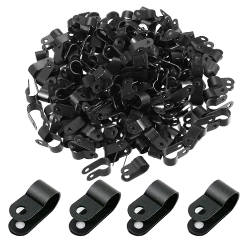 200PCS R-Type Nylon Cable Clips,3/8'' Black Plastic R-Type Clip Cable Clamps Wire Management - size: 200PCS--3/8''