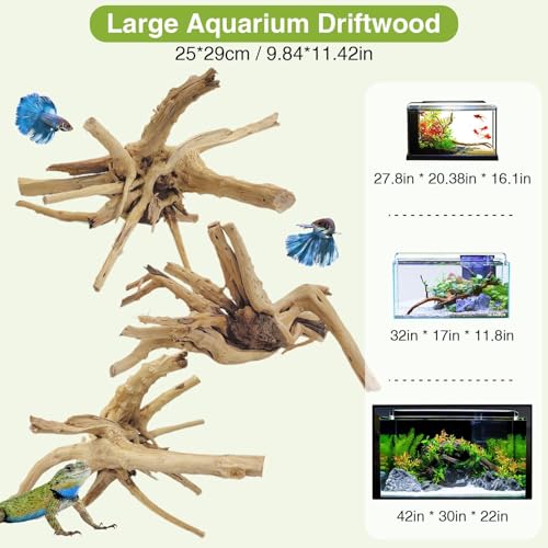 Tfwadmx Aquarium Driftwood, 7-11" Spider Wood Sinkable Driftwood for Fish Tank Decorations Natural Branches for Reptile, Assorted Spider Wood Branch Pack of 3 - size: Spiderwood（7-11 inch pack of 3）