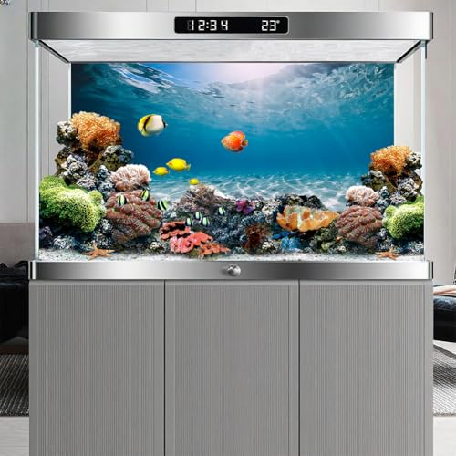 30X18 Inch Underwater Sea Theme Aquarium Background - Tropical Ocean Floor Polyester Backdrop for Saltwater Fish Tanks - size: 30X18in