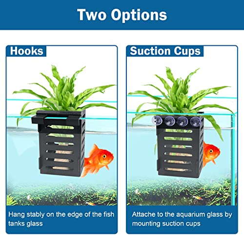 Aquarium Plant Holder 4 PCS Aquatic Plant Pot with 24 Hooks and 20 Suction Cups for Fish Tank Aquarium Planter and Aquascape Decorations (Black) - color: Black